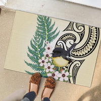 Endemic Tomtit New Zealand Rubber Doormat Miromiro Manuka Silver Fern Maori Pattern