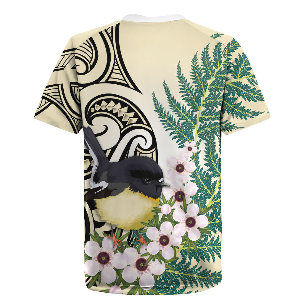Endemic Tomtit New Zealand Rugby Jersey Miromiro Manuka Silver Fern Maori Pattern