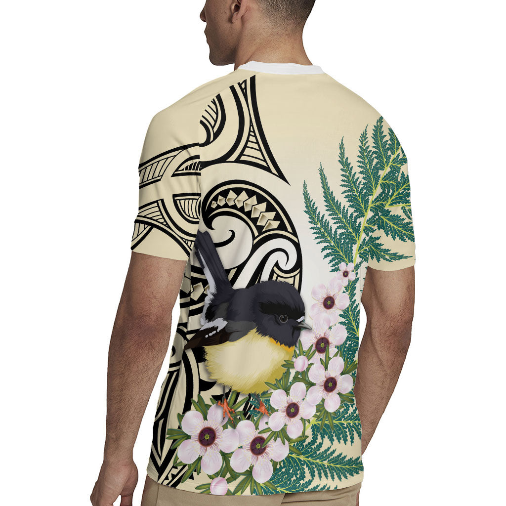 Endemic Tomtit New Zealand Rugby Jersey Miromiro Manuka Silver Fern Maori Pattern