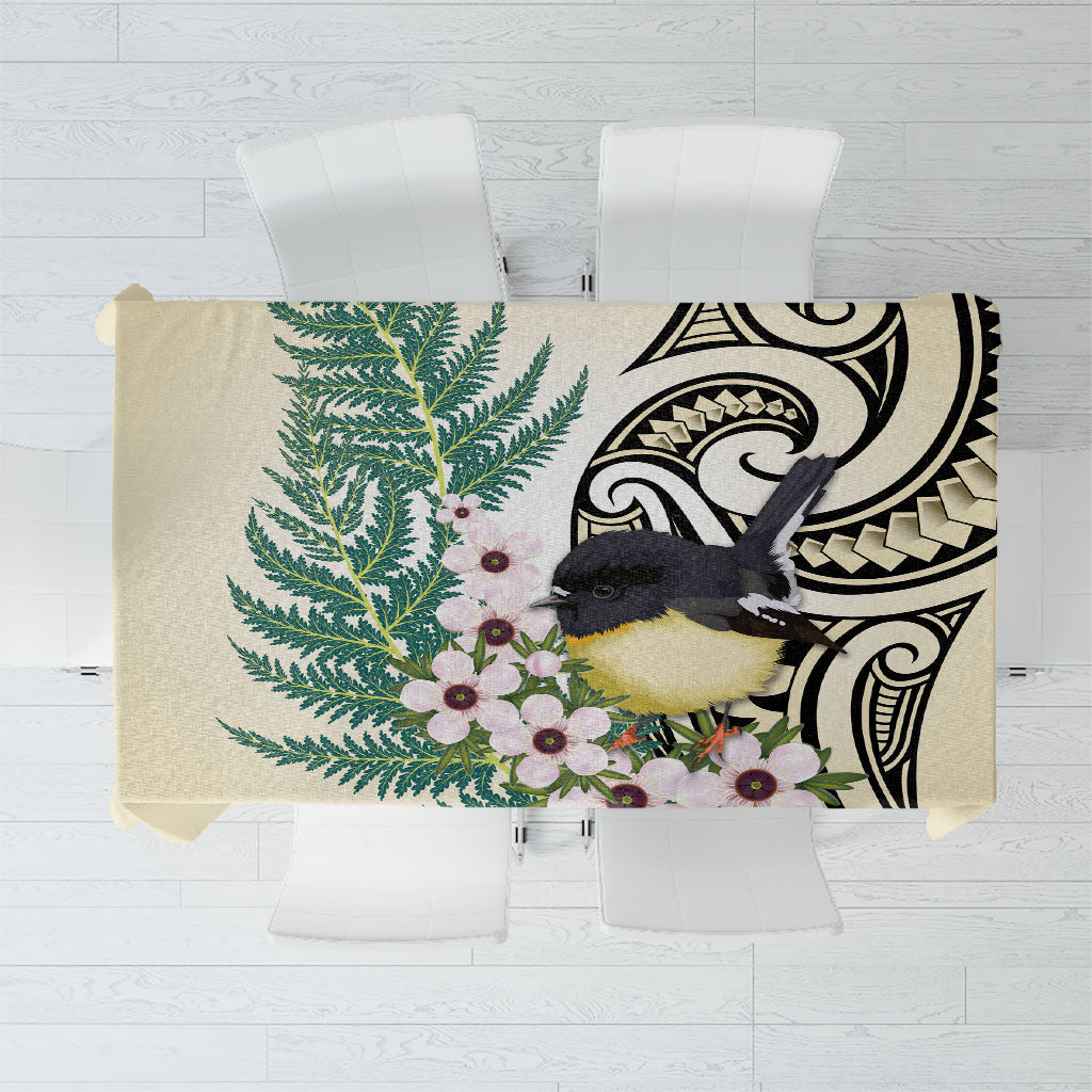 Endemic Tomtit New Zealand Tablecloth Miromiro Manuka Silver Fern Maori Pattern