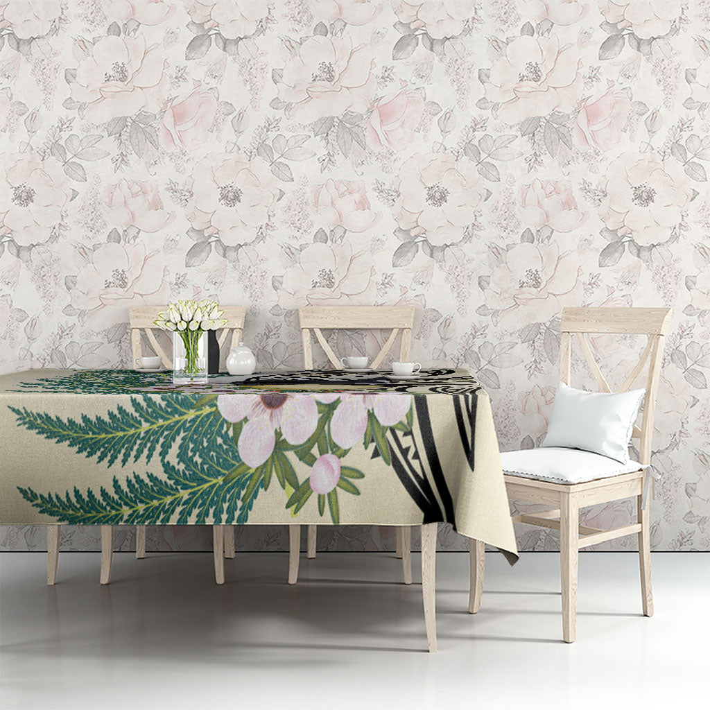 Endemic Tomtit New Zealand Tablecloth Miromiro Manuka Silver Fern Maori Pattern