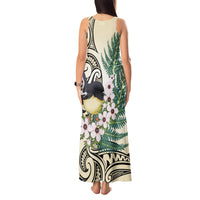 Endemic Tomtit New Zealand Tank Maxi Dress Miromiro Manuka Silver Fern Maori Pattern
