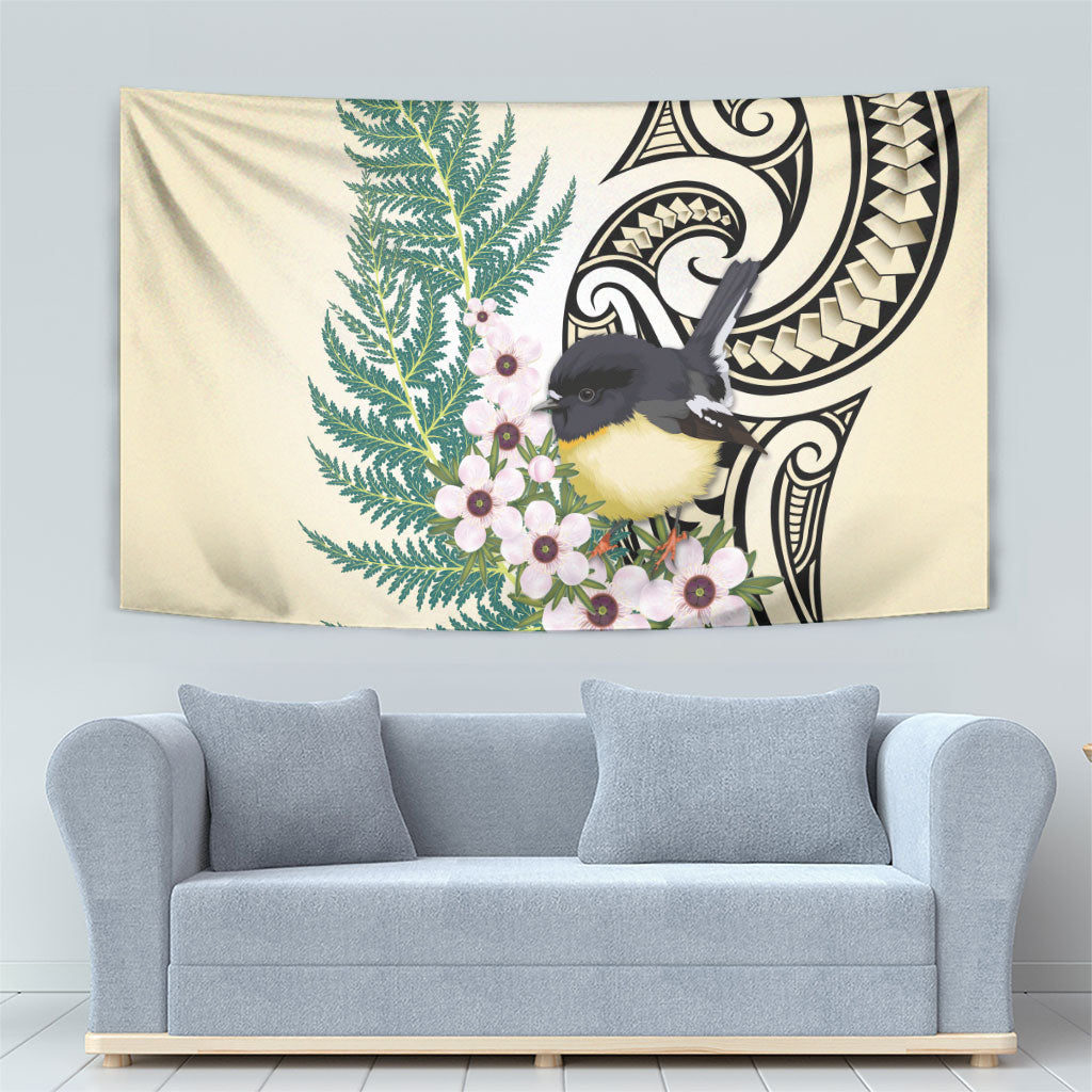 Endemic Tomtit New Zealand Tapestry Miromiro Manuka Silver Fern Maori Pattern