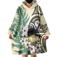 Endemic Tomtit New Zealand Wearable Blanket Hoodie Miromiro Manuka Silver Fern Maori Pattern