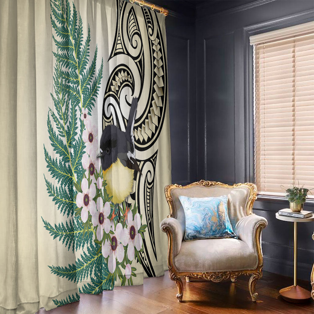 Endemic Tomtit New Zealand Window Curtain Miromiro Manuka Silver Fern Maori Pattern