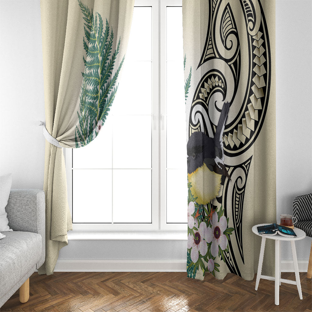 Endemic Tomtit New Zealand Window Curtain Miromiro Manuka Silver Fern Maori Pattern