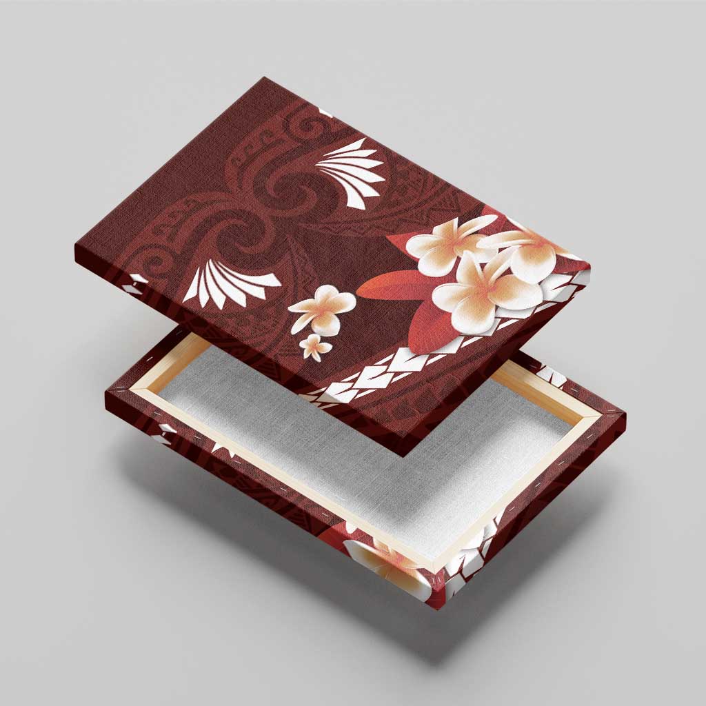 Oxblood Polynesia Canvas Wall Art Tribal Pattern Tropical Frangipani