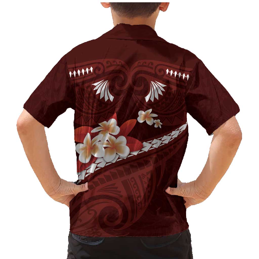 Oxblood Polynesia Family Matching Mermaid Dress and Hawaiian Shirt Tribal Pattern Tropical Frangipani