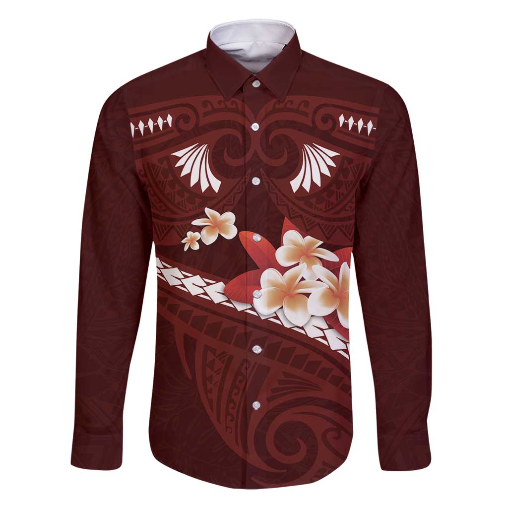 Oxblood Polynesia Family Matching Mermaid Dress and Hawaiian Shirt Tribal Pattern Tropical Frangipani