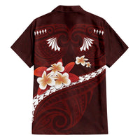 Oxblood Polynesia Family Matching Off The Shoulder Long Sleeve Dress and Hawaiian Shirt Tribal Pattern Tropical Frangipani