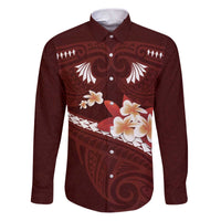 Oxblood Polynesia Family Matching Puletasi and Hawaiian Shirt Tribal Pattern Tropical Frangipani
