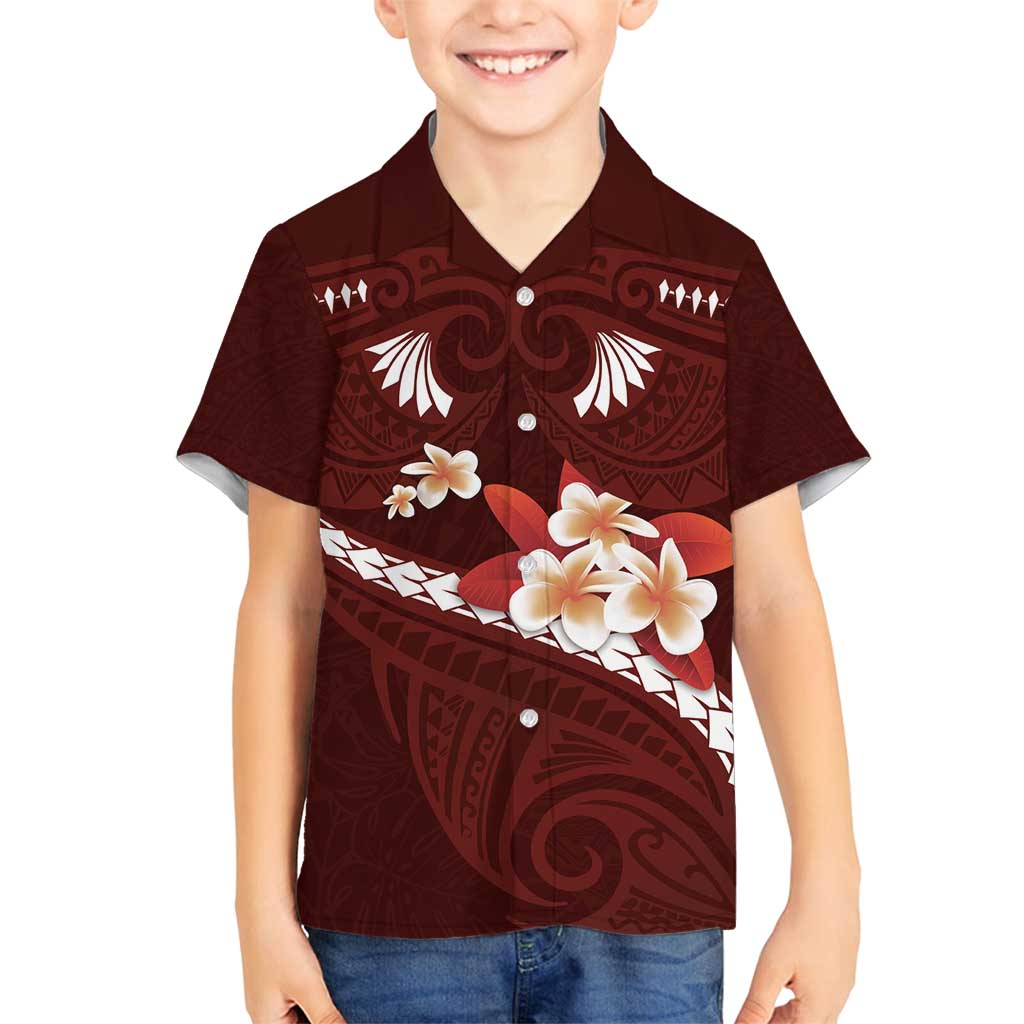 Oxblood Polynesia Family Matching Summer Maxi Dress and Hawaiian Shirt Tribal Pattern Tropical Frangipani