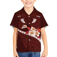 Oxblood Polynesia Family Matching Summer Maxi Dress and Hawaiian Shirt Tribal Pattern Tropical Frangipani