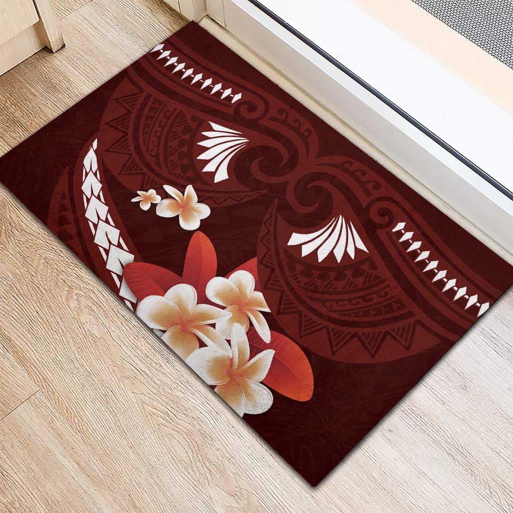 Oxblood Polynesia Rubber Doormat Tribal Pattern Tropical Frangipani