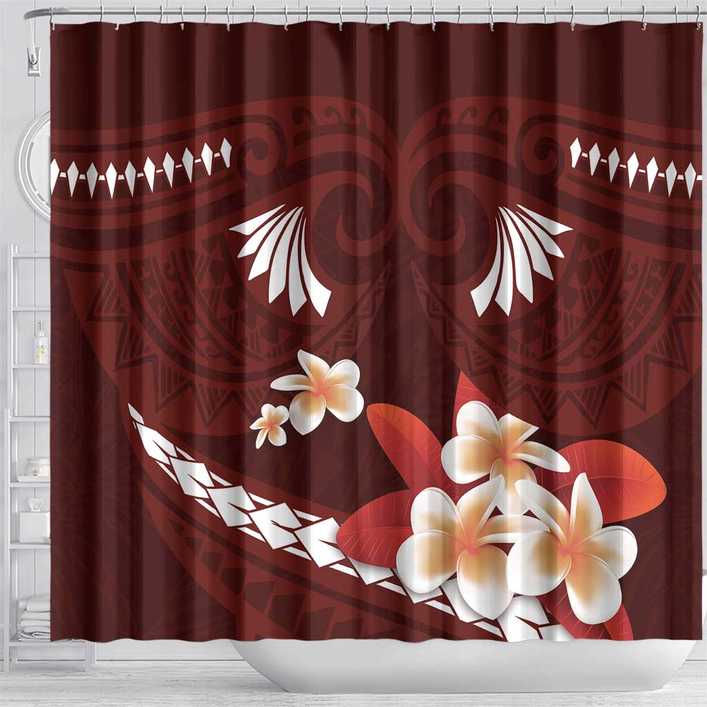 Oxblood Polynesia Shower Curtain Tribal Pattern Tropical Frangipani