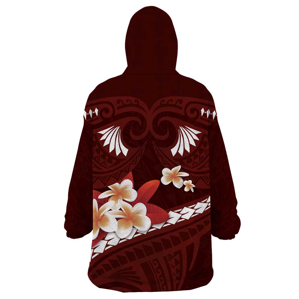 Oxblood Polynesia Wearable Blanket Hoodie Tribal Pattern Tropical Frangipani