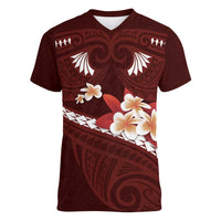 Oxblood Polynesia Women V-Neck T-Shirt Tribal Pattern Tropical Frangipani LT14 Female Oxblood - Polynesian Pride