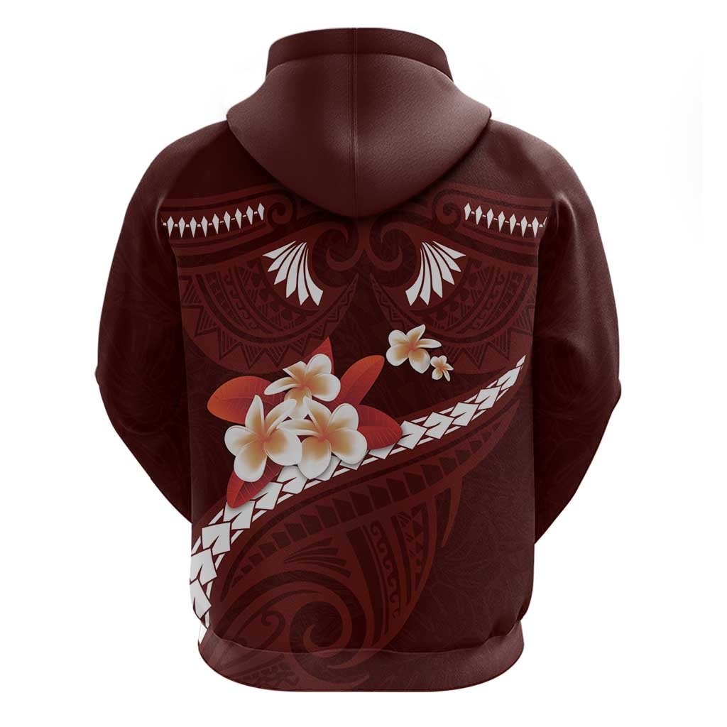 Oxblood Polynesia Zip Hoodie Tribal Pattern Tropical Frangipani