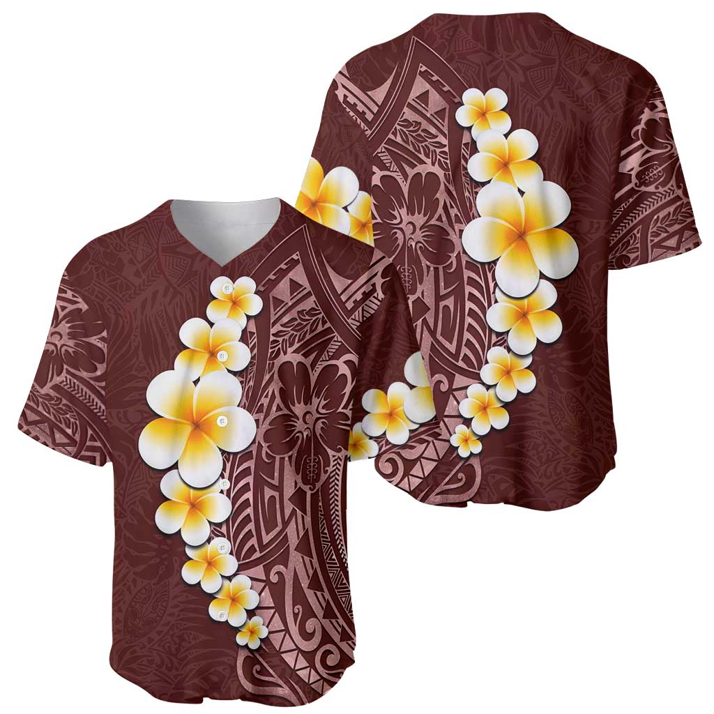 Oxblood Tropical Plumeria With Galaxy Polynesian Art Baseball Jersey
