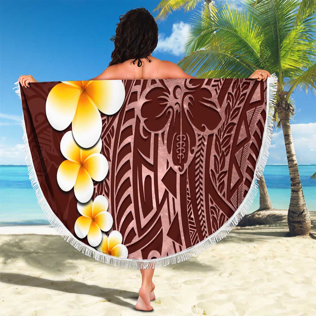 Oxblood Tropical Plumeria With Galaxy Polynesian Art Beach Blanket