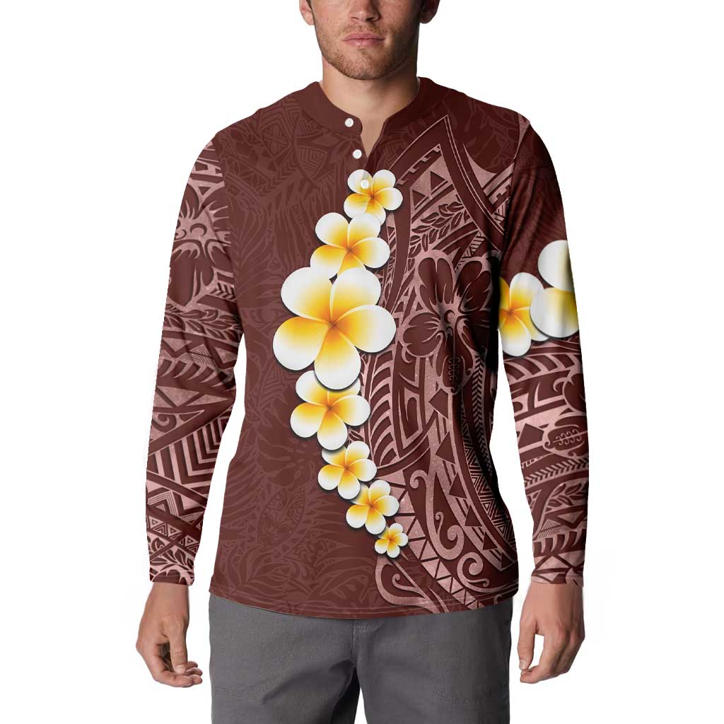 Oxblood Tropical Plumeria With Galaxy Polynesian Art Button Sweatshirt