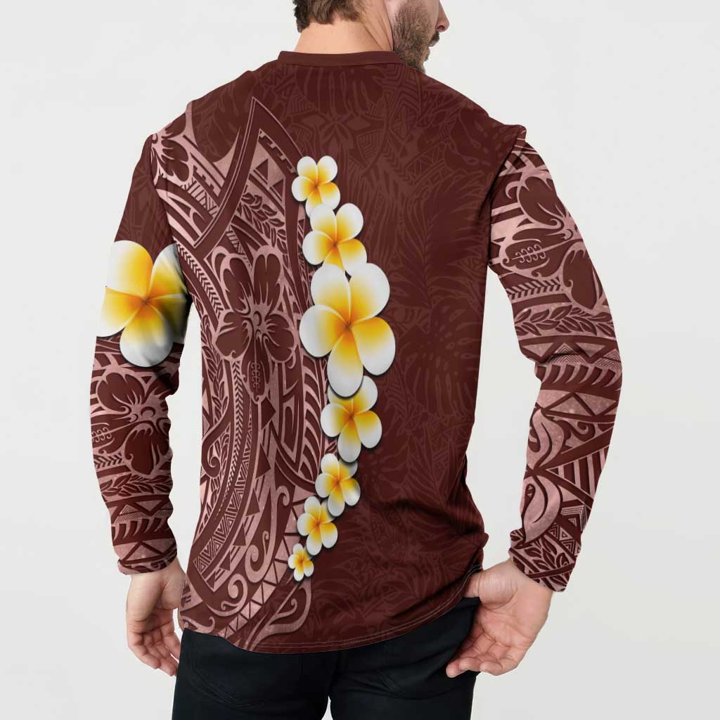 Oxblood Tropical Plumeria With Galaxy Polynesian Art Button Sweatshirt