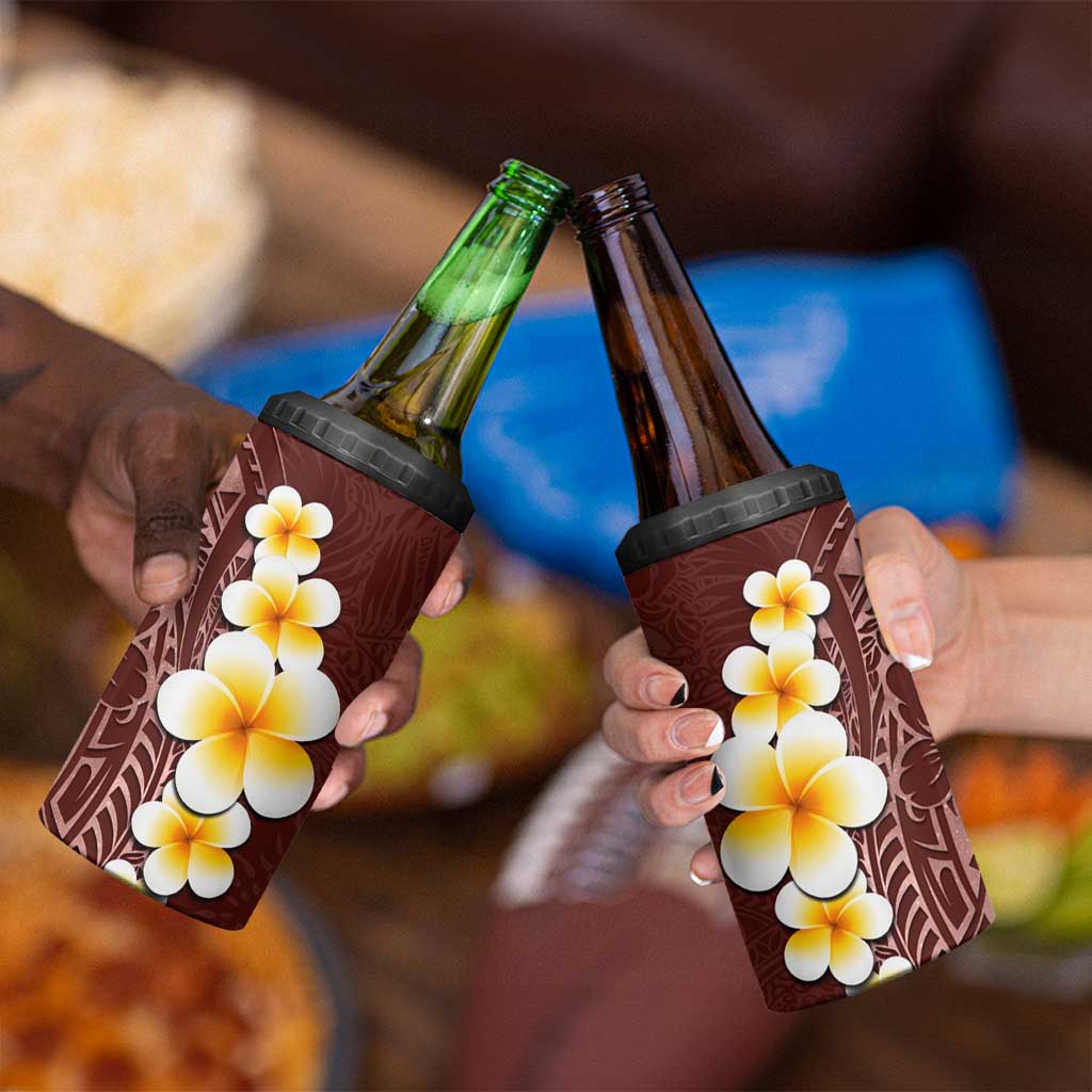 Oxblood Tropical Plumeria With Galaxy Polynesian Art 4 in 1 Can Cooler Tumbler