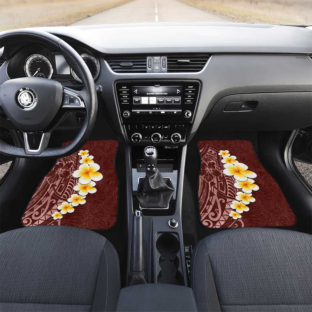 Oxblood Tropical Plumeria With Galaxy Polynesian Art Car Mats
