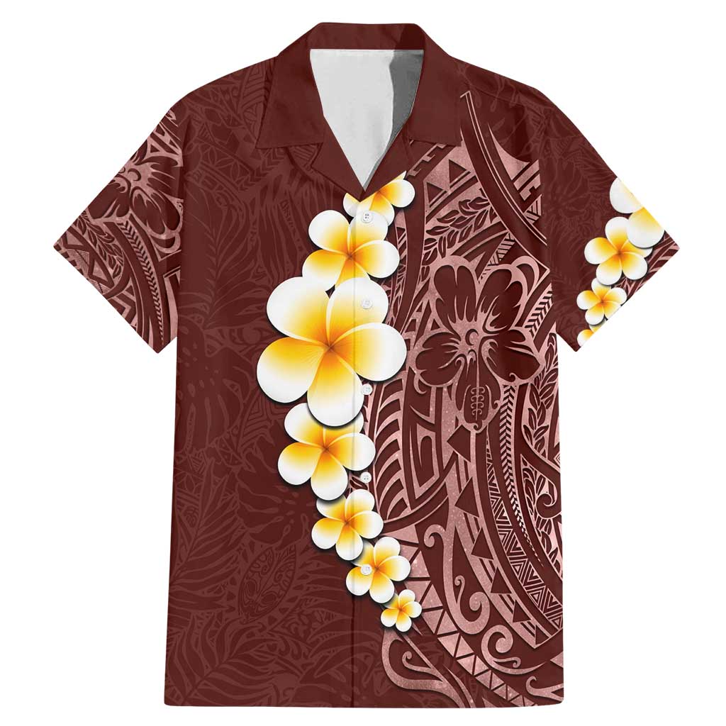 Oxblood Tropical Plumeria With Galaxy Polynesian Art Family Matching Mermaid Dress and Hawaiian Shirt