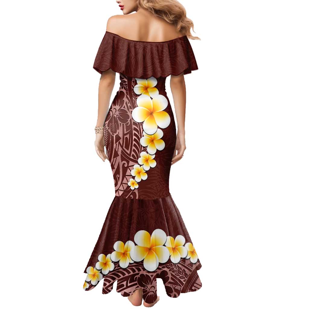 Oxblood Tropical Plumeria With Galaxy Polynesian Art Family Matching Mermaid Dress and Hawaiian Shirt