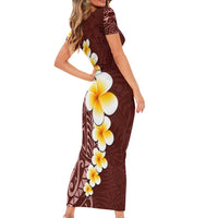 Oxblood Tropical Plumeria With Galaxy Polynesian Art Family Matching Short Sleeve Bodycon Dress and Hawaiian Shirt