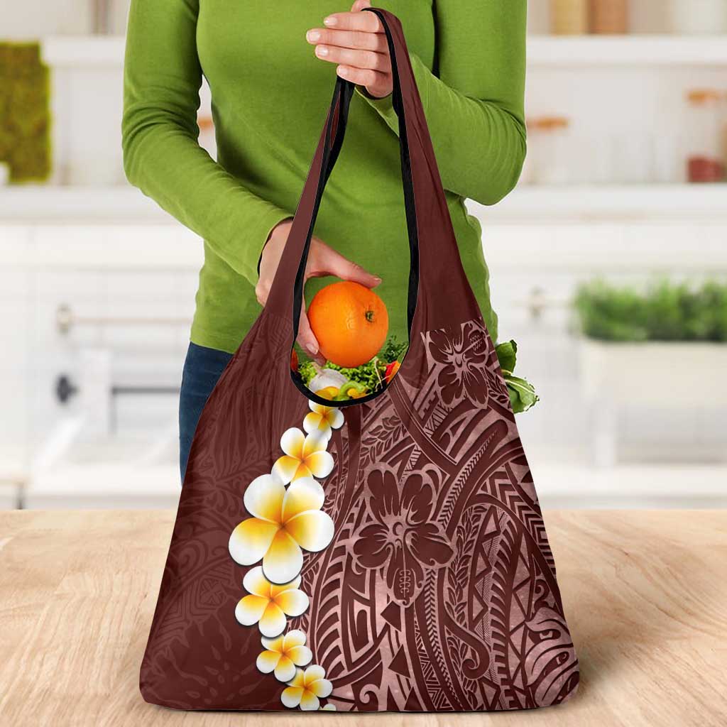 Oxblood Tropical Plumeria With Galaxy Polynesian Art Grocery Bag