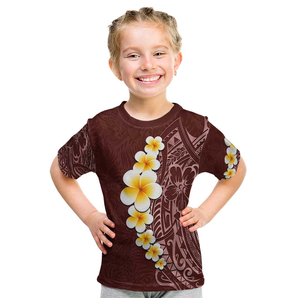 Oxblood Tropical Plumeria With Galaxy Polynesian Art Kid T Shirt LT14 Oxblood - Polynesian Pride