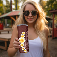 Oxblood Tropical Plumeria With Galaxy Polynesian Art Skinny Tumbler