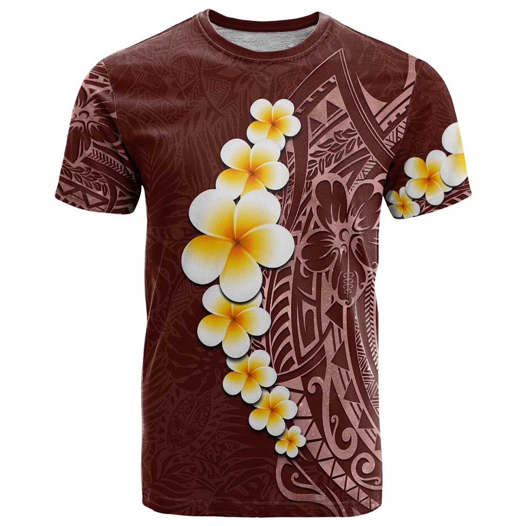 Oxblood Tropical Plumeria With Galaxy Polynesian Art T Shirt LT14 Oxblood - Polynesian Pride