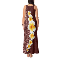 Oxblood Tropical Plumeria With Galaxy Polynesian Art Tank Maxi Dress