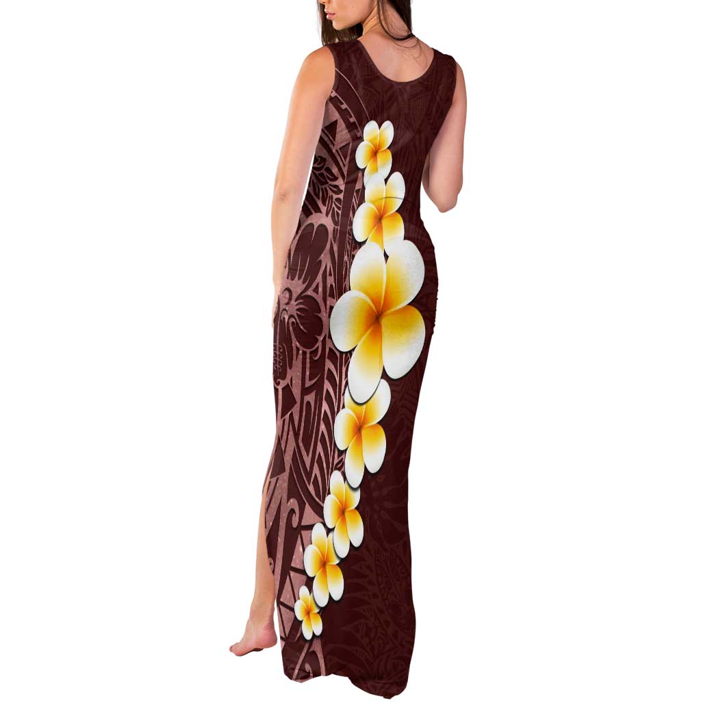 Oxblood Tropical Plumeria With Galaxy Polynesian Art Tank Maxi Dress