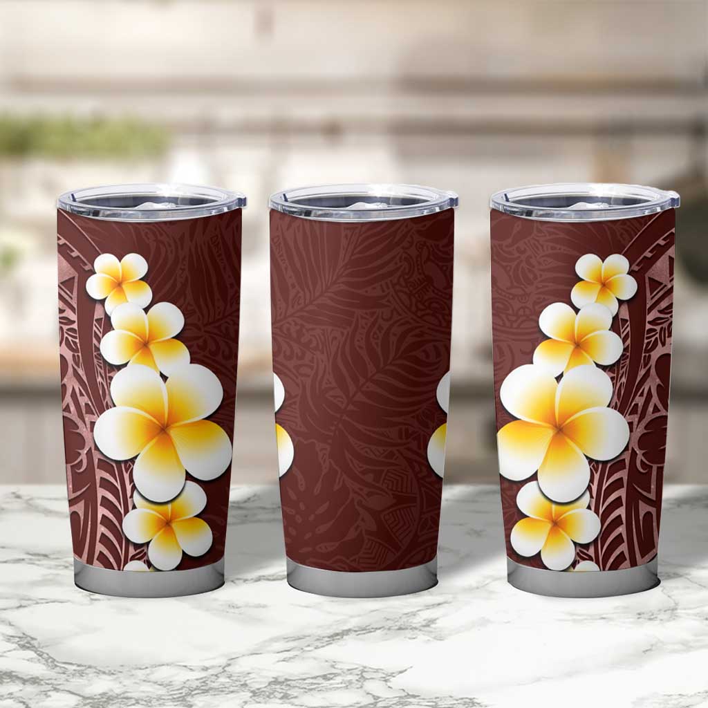 Oxblood Tropical Plumeria With Galaxy Polynesian Art Tumbler Cup