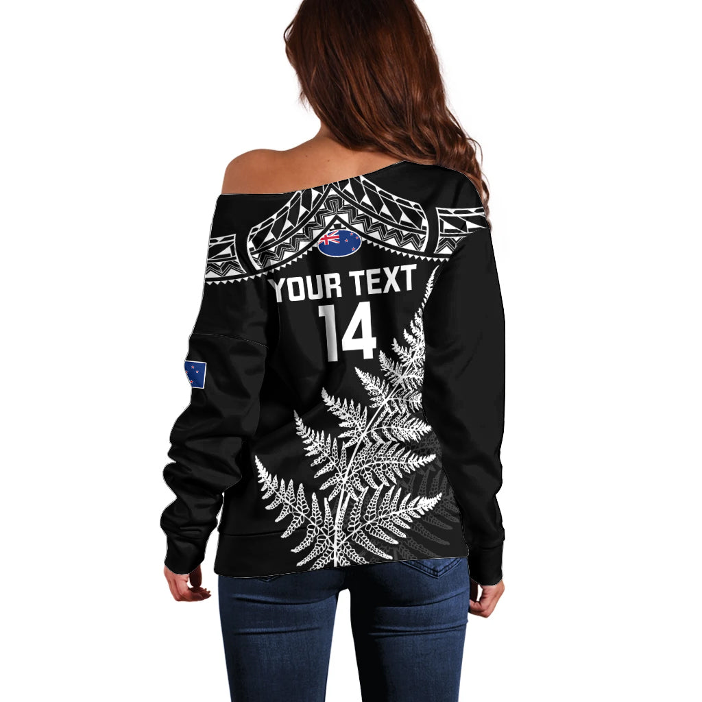 Personalised New Zealand Silver Fern Rugby Off Shoulder Sweater Go All Black 2023 World Cup LT14 - Polynesian Pride