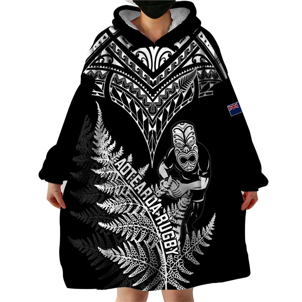 Personalised New Zealand Silver Fern Rugby Wearable Blanket Hoodie Go All Black 2023 World Cup LT14 - Polynesian Pride
