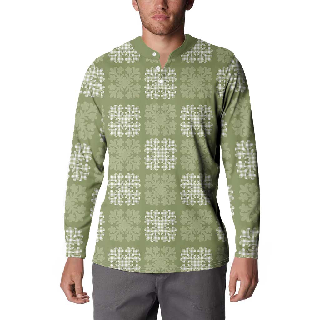 Vesuvian Green Palaka Quilt Hawaii Button Sweatshirt Traditional Hawaii-plaid Pattern - Polynesian Pride