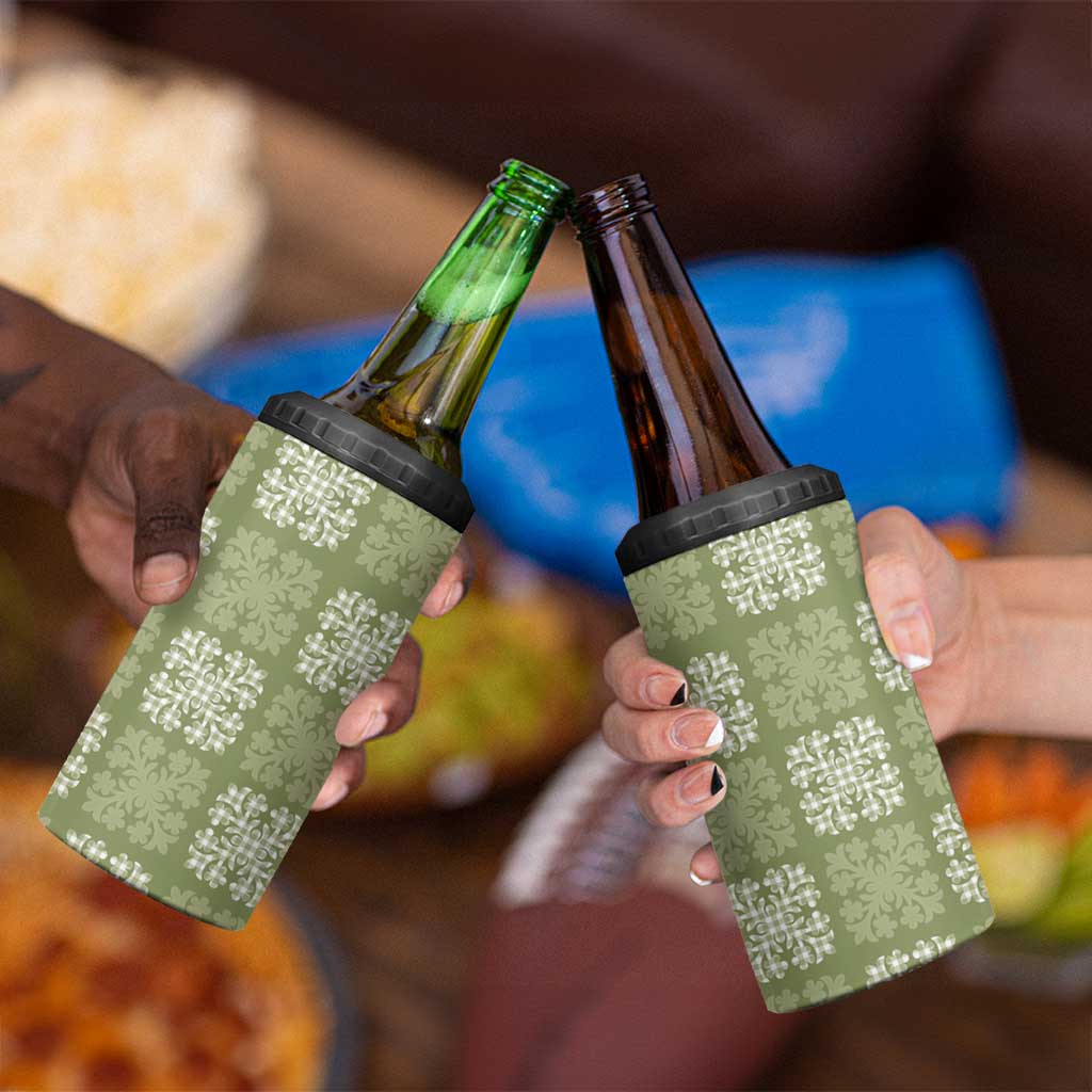 Vesuvian Green Palaka Quilt Hawaii 4 in 1 Can Cooler Tumbler Traditional Hawaii-plaid Pattern - Polynesian Pride