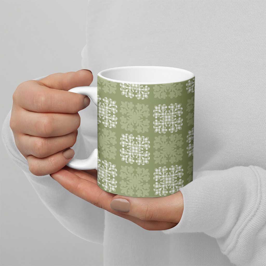 Vesuvian Green Palaka Quilt Hawaii Ceramic Mug Traditional Hawaii-plaid Pattern - Polynesian Pride