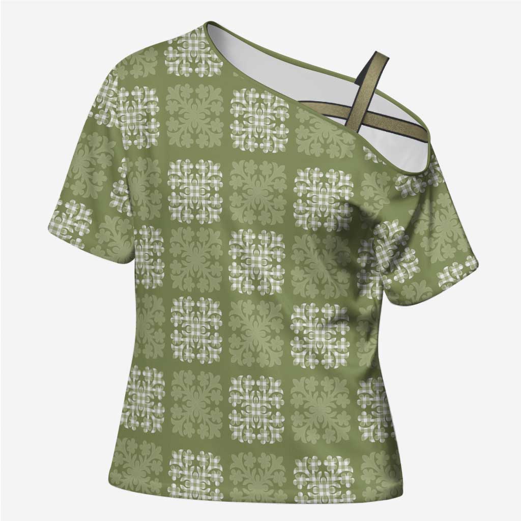 Vesuvian Green Palaka Quilt Hawaii Cross Shoulder Shirt Traditional Hawaii-plaid Pattern LT14 Female Vesuvian Green - Polynesian Pride