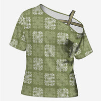 Vesuvian Green Palaka Quilt Hawaii Cross Shoulder Shirt Traditional Hawaii-plaid Pattern LT14 Female Vesuvian Green - Polynesian Pride
