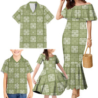 Vesuvian Green Palaka Quilt Hawaii Family Matching Mermaid Dress and Hawaiian Shirt Traditional Hawaii-plaid Pattern - Polynesian Pride