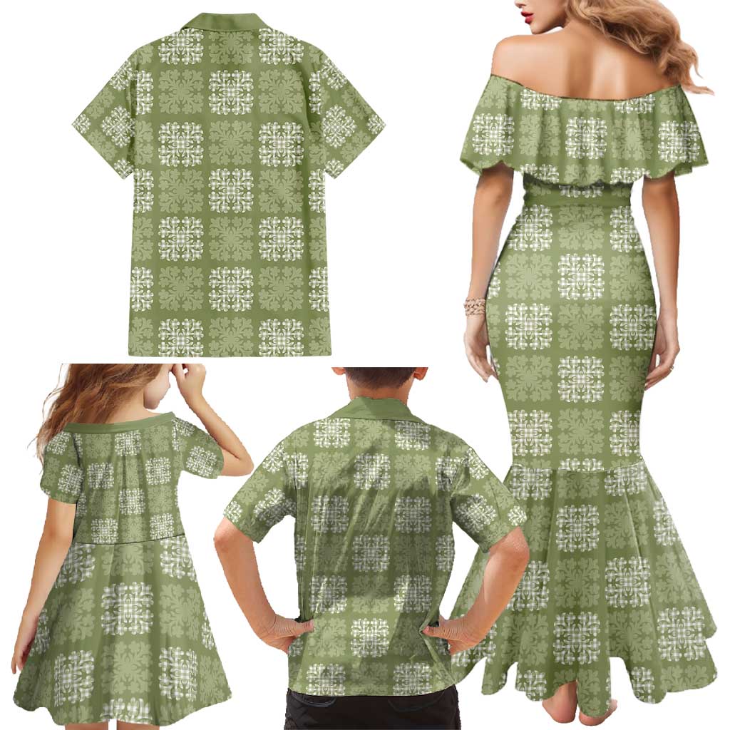 Vesuvian Green Palaka Quilt Hawaii Family Matching Mermaid Dress and Hawaiian Shirt Traditional Hawaii-plaid Pattern - Polynesian Pride