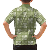 Vesuvian Green Palaka Quilt Hawaii Family Matching Off The Shoulder Long Sleeve Dress and Hawaiian Shirt Traditional Hawaii-plaid Pattern - Polynesian Pride