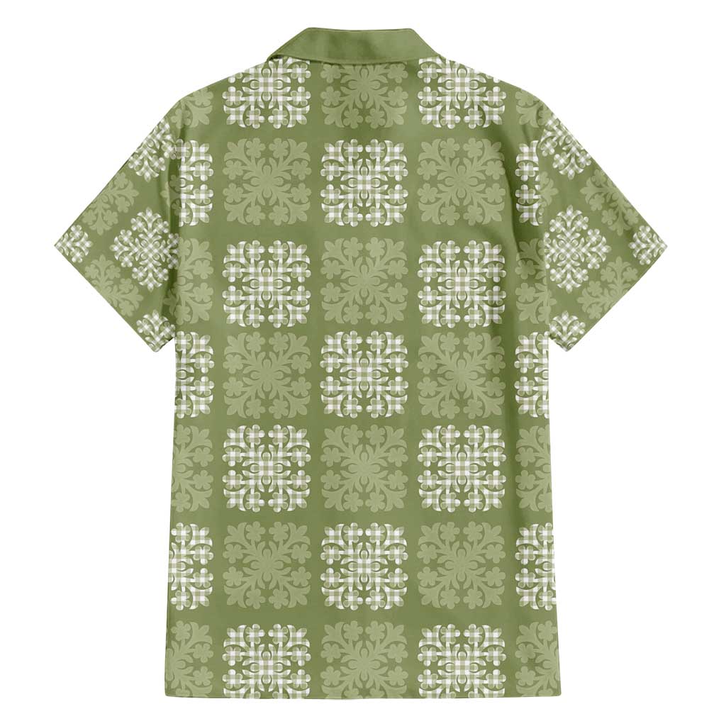 Vesuvian Green Palaka Quilt Hawaii Family Matching Off Shoulder Maxi Dress and Hawaiian Shirt Traditional Hawaii-plaid Pattern - Polynesian Pride