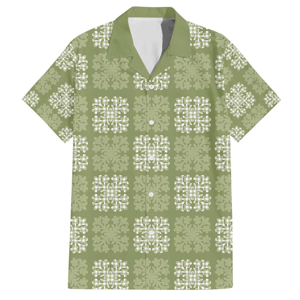 Vesuvian Green Palaka Quilt Hawaii Family Matching Off Shoulder Short Dress and Hawaiian Shirt Traditional Hawaii-plaid Pattern - Polynesian Pride